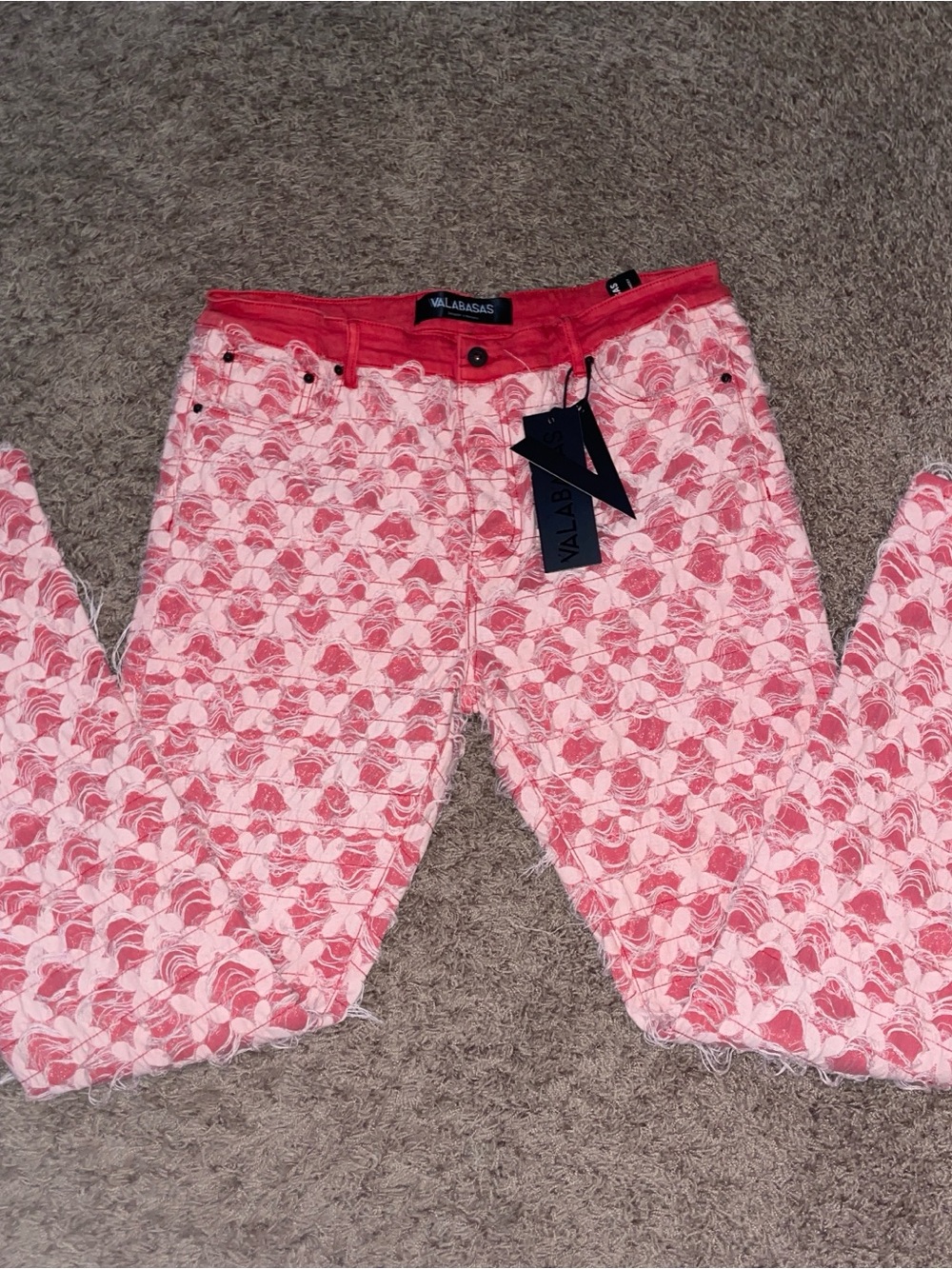 Valabasas Pink Patterned Skinny Jeans “evolved” red stacked SZ.42